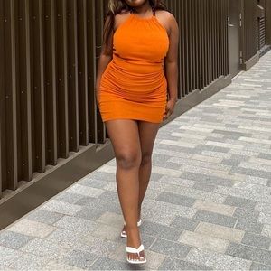 River Island chain halter neck mini dress in burnt orange